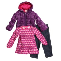 Baby Togs Infant Baby Girls 3 Piece Purple Puffy Jacket Pink Shirt Jeans Set