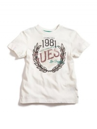 GUESS Kids Boys Crew Tee with Mixed Screen, OFF WHITE (16/18)