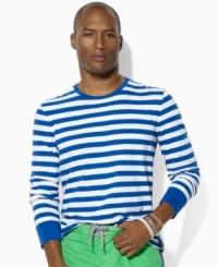 Evoking a timeless naval aesthetic, this classic crewneck is rendered in lightweight cotton jersey with long sleeves and classic horizontal stripes.