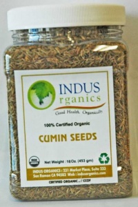 Indus Organic Cumin Seeds Whole (Jeera) 1 Lb Jar, Freshly Packed