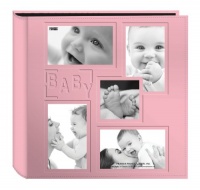 Pioneer Collage Frame Embossed Baby Sewn Leatherette Cover Photo Album, Baby Pink