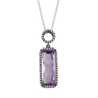 14K White Gold 4.24cttw Round Shaped White Brilliant Diamond & Octagon Shaped Purple Amethyst Gemstone Necklace