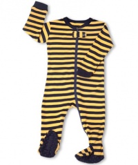 Leveret Footed Navy & Yellow Striped Pajama Sleeper 100% Cotton (Size 6M-5T)