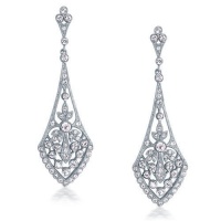 Bling Jewelry Art Deco Leaves Teardrop Pave Crystal Bridal Chandelier Earrings