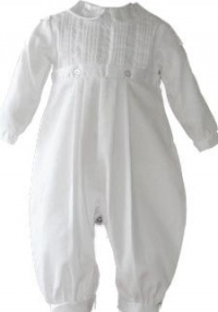 Cotton Christening Baptims Pique Longall with Tucks and Embroidery and Hat