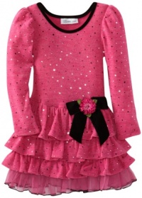 Bonnie Jean Girls 2-6X Fuzzy Spangle Knit Tiered Dress, Pink, 6