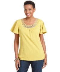 A neckline bedecked with beading and sequins makes this petite top by JM Collection a versatile tee that transitions from day to night with the right accessories! (Clearance)