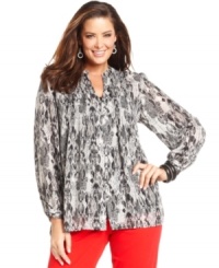 Spice up your neutral bottoms with Jones New York Signature's snakeskin-print plus size blouse.