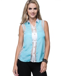 Mod 20 Women's Sleeveless Lace Button Up Shirt