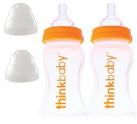 Thinkbaby 2 Pack BPA Free Vented Baby Bottles, 9 Ounce, Natural/Orange