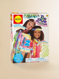 This crafty kit features easy-to-use supplies to make a pair of friendship scarves.Two 54 cotton scarves13 tie dye toolsThree bottles of dye40 plastic beads20 rubberbandsTwo pairs of plastic glovesSuitable for ages 6 and upImported