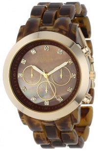 Breda Women's 2307-Tort/Gold Brooke Oversized Bezel Mother-Of-Pearl Dial Rhinestone Hour Markers Plastic Band Watch