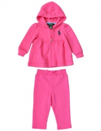 Ralph Lauren Infant Girl's Big Pony Fleece Hook Up Set (9 Month, Parrot Pink)