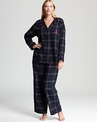 Lauren Ralph Lauren presents a feminine take on the classic notch collar pajama set with a pretty plaid pattern.