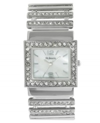 Climb to new style heights with this unique ladder bracelet watch by Style&co. Silver tone mixed metal ladder bracelet with crystal accents and rectangular case. Bezel embellished with crystal accents. Mother-of-pearl dial features silver tone numerals at twelve and six o'clock, stick indices, three hands and logo. Quartz movement. Two-year limited warranty.