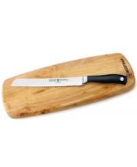 The best way to break bread. A staple for every table, this bread board & knife set adds an easy, sophisticated touch to dinner parties and family gatherings. The rich wood grain of the cutting board and professional promise of the knife are an unstoppable force in your prep time.