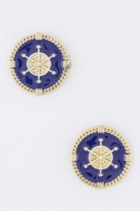 Fashion Jewelry - ROUND SHIP STEERING WHEEL EARRINGS - By Fashion Destination | Free Shipping (Blue)