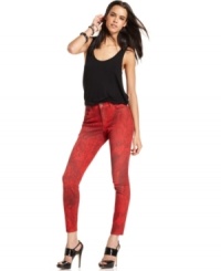 DKNY Jeans offers the skinniest fit in a chic red and python-printed wash. Wear them for a night out with heels and a tank!