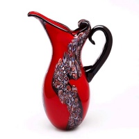 Luxury Lane Hand Blown Red Art Glass Pitcher Vase 15 tall