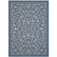 Safavieh Courtyard Collection CY2098-3103 Blue and Natural Indoor/Outdoor Area Rug, 4-Feet by 5-Feet 7-Inch