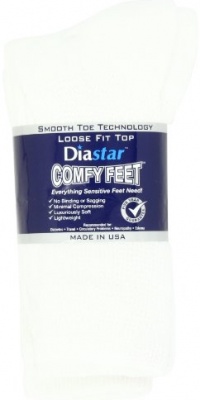 Diastar Comfy Feet Diabetic Socks, White, 10-13, 3 pack