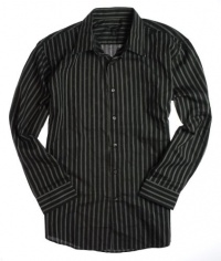 Van Heusen Mens Cvc Dobby Yrndye Button-Front Button Down Shirt - Black - M