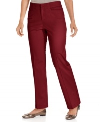 Classic styling highlights JM Collection's straight leg petite pants-- they're wear-to-work essentials.