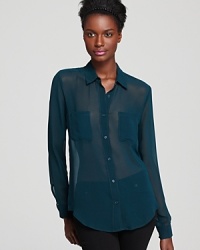 Menswear-inspired style takes on feminine appeal with the sheer texture of this Aqua shirt, rendered in a lush jewel tone for hautest trend. Team with staple LBPs for the office or a pair of skinny jeans for weekends-and don't forget your booties.