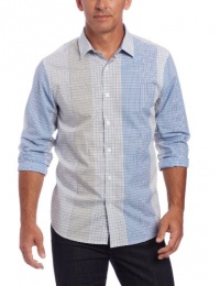 Perry Ellis Men's Long Sleeve Slim Grid Plaid