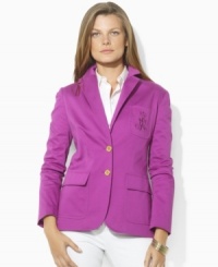 Lustrous signature buttons and Lauren Ralph Lauren's iconic monogram luxuriously accent a trim blazer crafted from smooth stretch sateen.