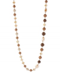 Go to greater lengths. This necklace from Kenneth Cole New York is crafted from gold-tone mixed metal and features a stunning array of brown glass pearls and beads. Item comes packaged in a signature Kenneth Cole New York Gift Box. Approximate length: 43 inches. Approximate drop: 1/2 inch.