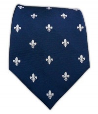 100% Silk Woven Navy Fleur De Lis Patterned Tie