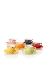 Classic Coffee & Tea Polka Dot Teacups & Saucers, Set of 6