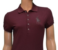 Polo Ralph Lauren Women's Beaded Big Pony Skinny Polo Mesh Shirt Maroon-Small