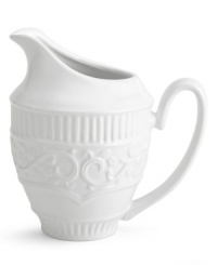 A little bit country. Made for the rigors of daily use but with an embossed design that's entirely graceful, the American Countryside creamer from Mikasa promises well-balanced dining in classic white stoneware.