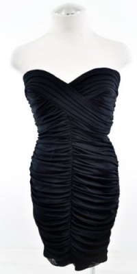 Tadashi Shoji Black Strapless Elegantly Ruched Chiffon Dress