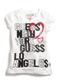 GUESS Kids Girls New York & Los Angeles V-Neck Tee &a, WHITE (7/8)