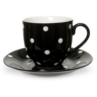 Spode Baking Days Black Teacup and Saucer, Set of 4