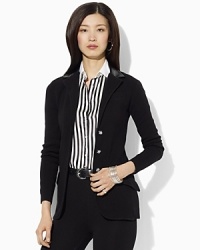 Equestrian-inspired details lend heritage appeal to a soft knit cotton blazer from Lauren Ralph Lauren.