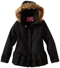 Dollhouse Girls 7-16 Ruffle Jacket With Faux Fur Trim, Black, 7/8