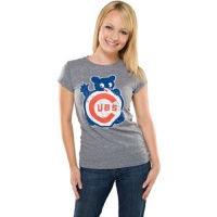 Chicago Cubs Women's Grey (Waving Bear) Cooperstown Tri-Blend Tunic Length T-Shirt