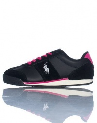 Polo by Ralph Lauren Slider Sneaker (Toddler/Little Kid/Big Kid),Black/Fuchsia,6 M US Big Kid