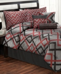 Modern stripes zig and zag in bold colors for a contemporary presentation in this jacquard woven Tihany comforter set. Comes complete with coordinating shams and decorative pillows.