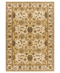 Inspired by the intricate artwork of the Art Nouveau period, the Warwick Panel area rug defines your space with ornate patternwork and rich, golden tones. Crafted in the USA of heavy-weight heat-set polypropylene, its dense, yet luxurious pile withstands heavy traffic with ease. (Clearance)