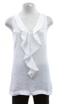 Michael Kors White Sateen Sequin Trim Ruffle Tank Top 14P