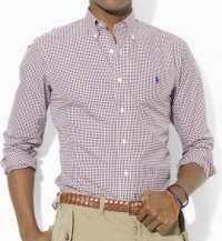 Polo Ralph Lauren Shirt, Custom-Fit long sleeve Gingham Shirt, Burgundy-White