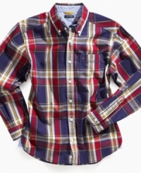 Check off the style box and send him on his way – this plaid shirt from Tommy Hilfiger gives him a crisp look.