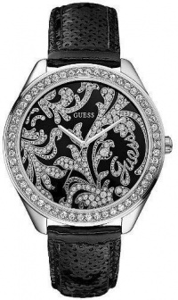 GUESS Black and Silver Floral Sequin Watch