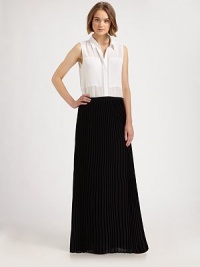 Playful pleats, side zipper and a semi-sheer hem revive this classic maxi skirt. Side zipperSemi-sheer hemAbout 46 longFully linedPolyesterDry cleanImportedModel shown is 5'10 (177cm) wearing US size 2.