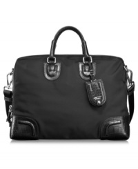 Packed with style & sophistication, this sporty upgrade combines dependable durability with professional, feminine detailing for getting around every day in style & with ease. Classic embossed leather trim defines the exterior, while a removable laptop sleeve, cord case, interior pockets, center zip divider & more create a ready-to-go interior. 5-year warranty.